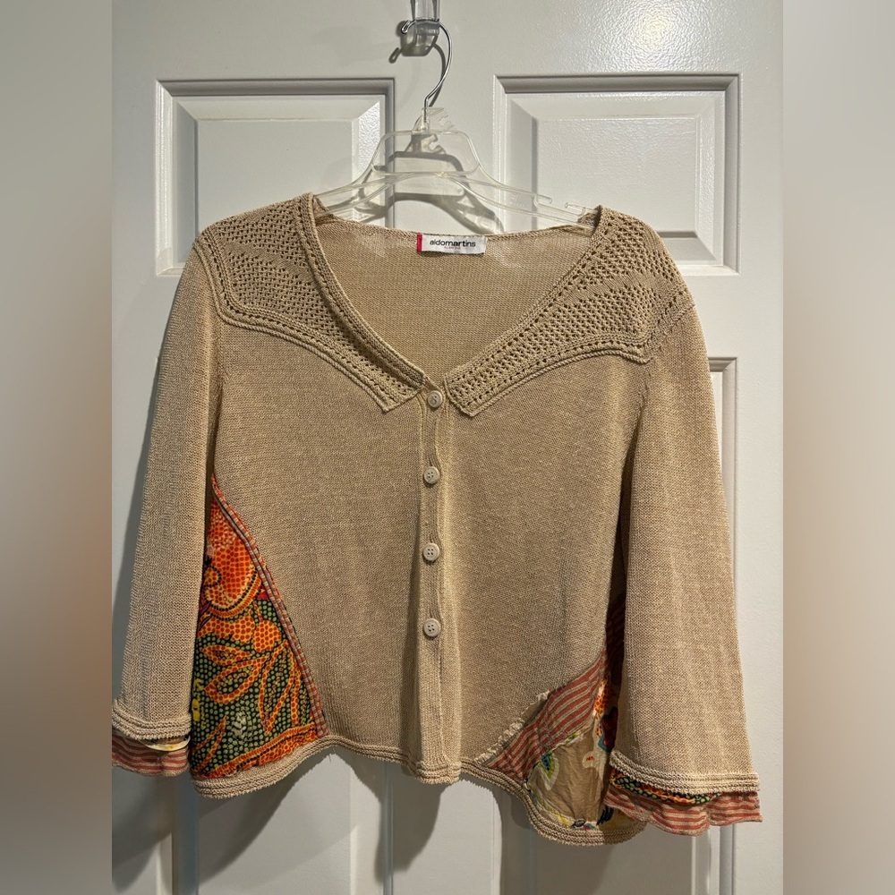 Aldomartins Spain knit artsy boxy cardigan sweater beige sz M